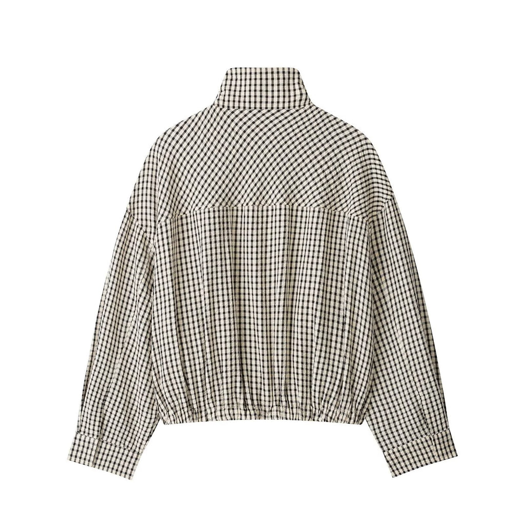 Gingham Check Zip Up Cocoon Jacket - Grey - 6