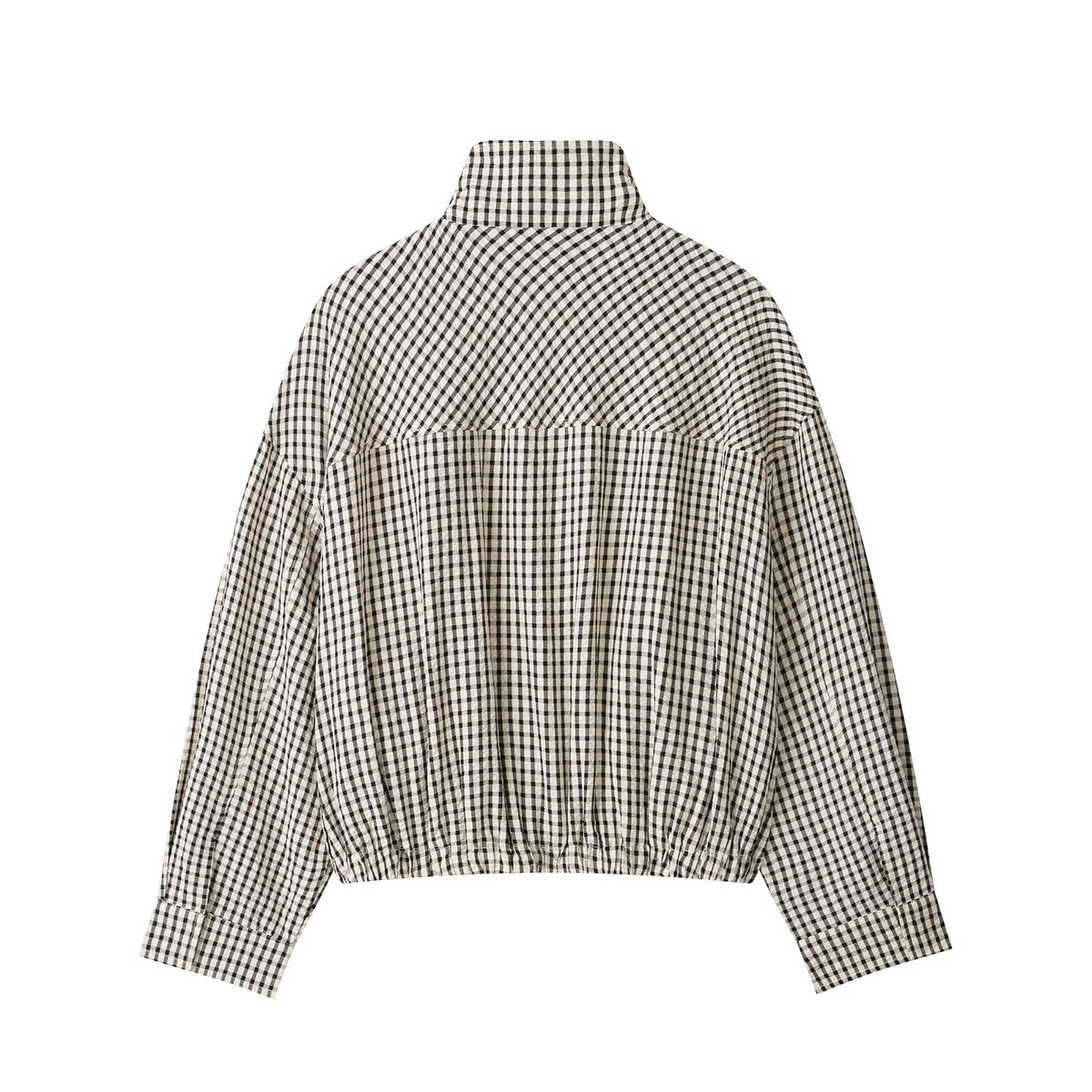 Gingham Check Zip Up Cocoon Jacket - Grey - 6