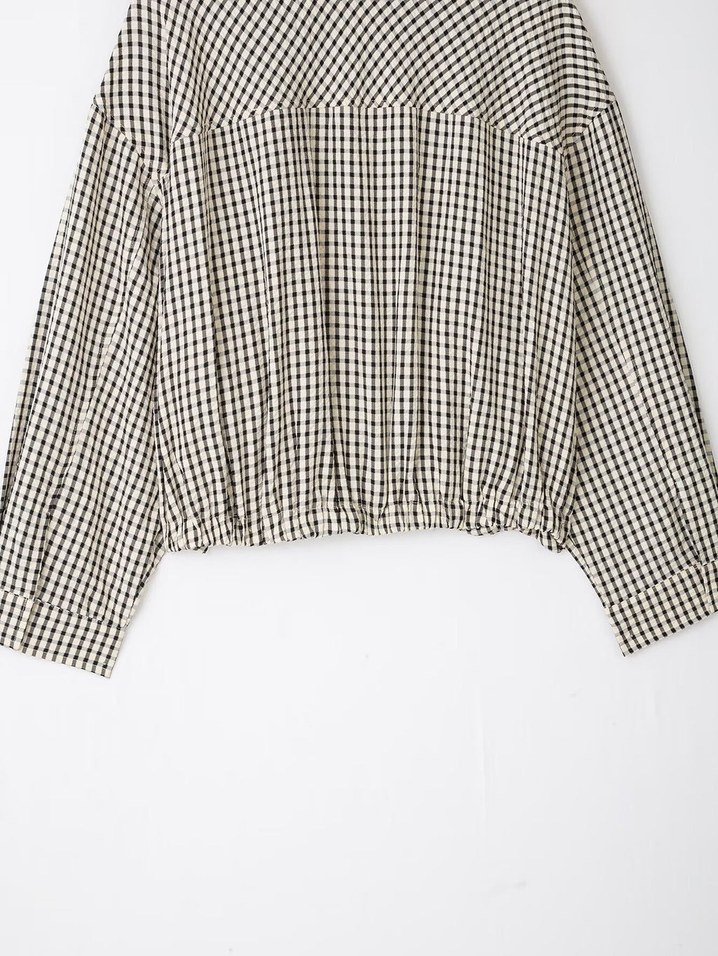Gingham Check Zip Up Cocoon Jacket - Grey - 7
