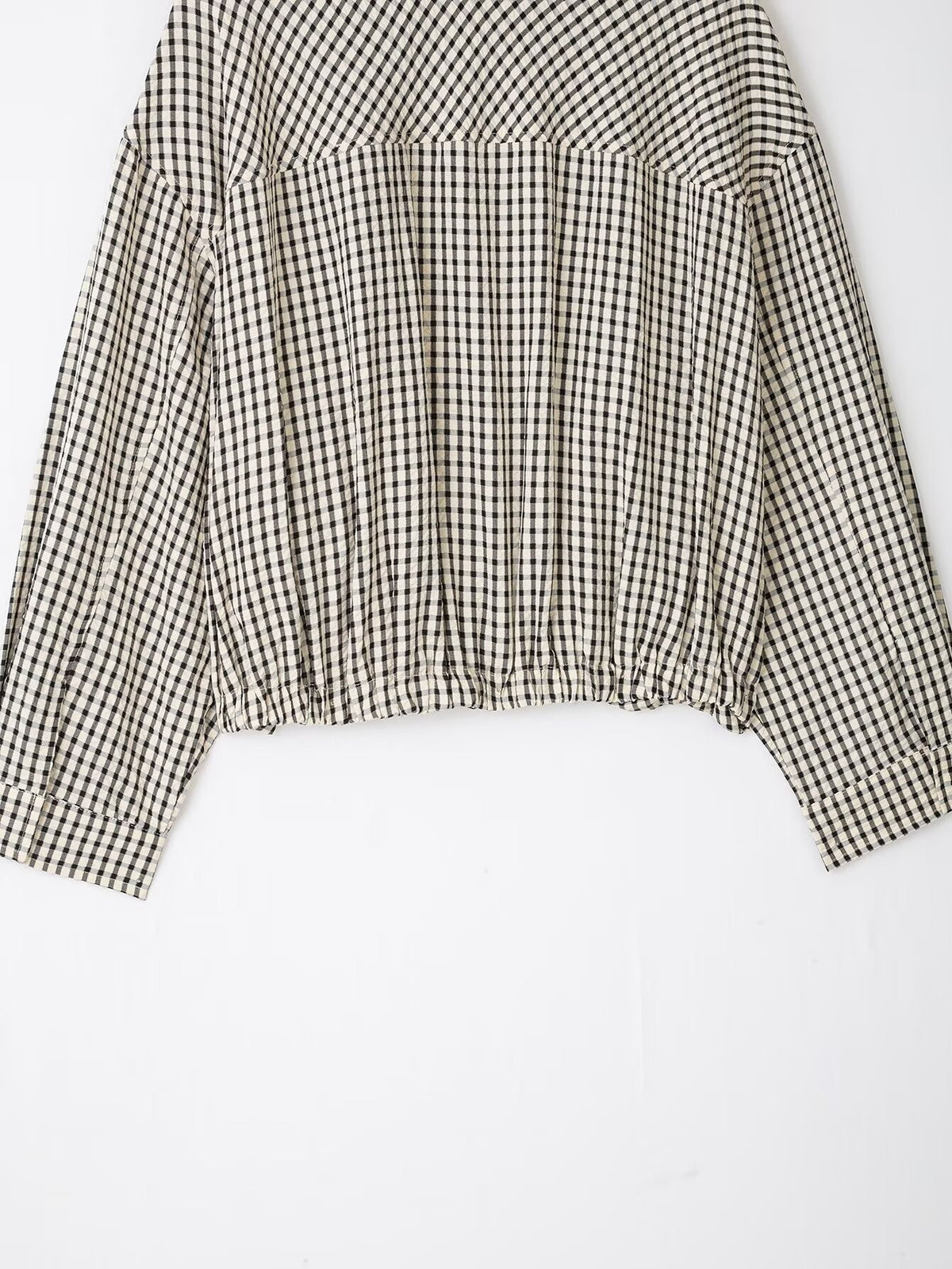 Gingham Check Zip Up Cocoon Jacket - Grey - 7