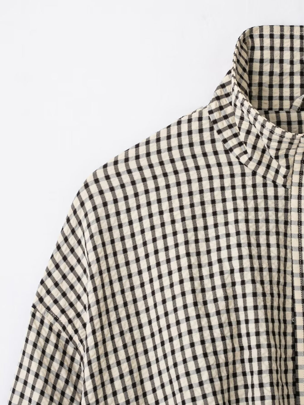Gingham Check Zip Up Cocoon Jacket - Grey - 8