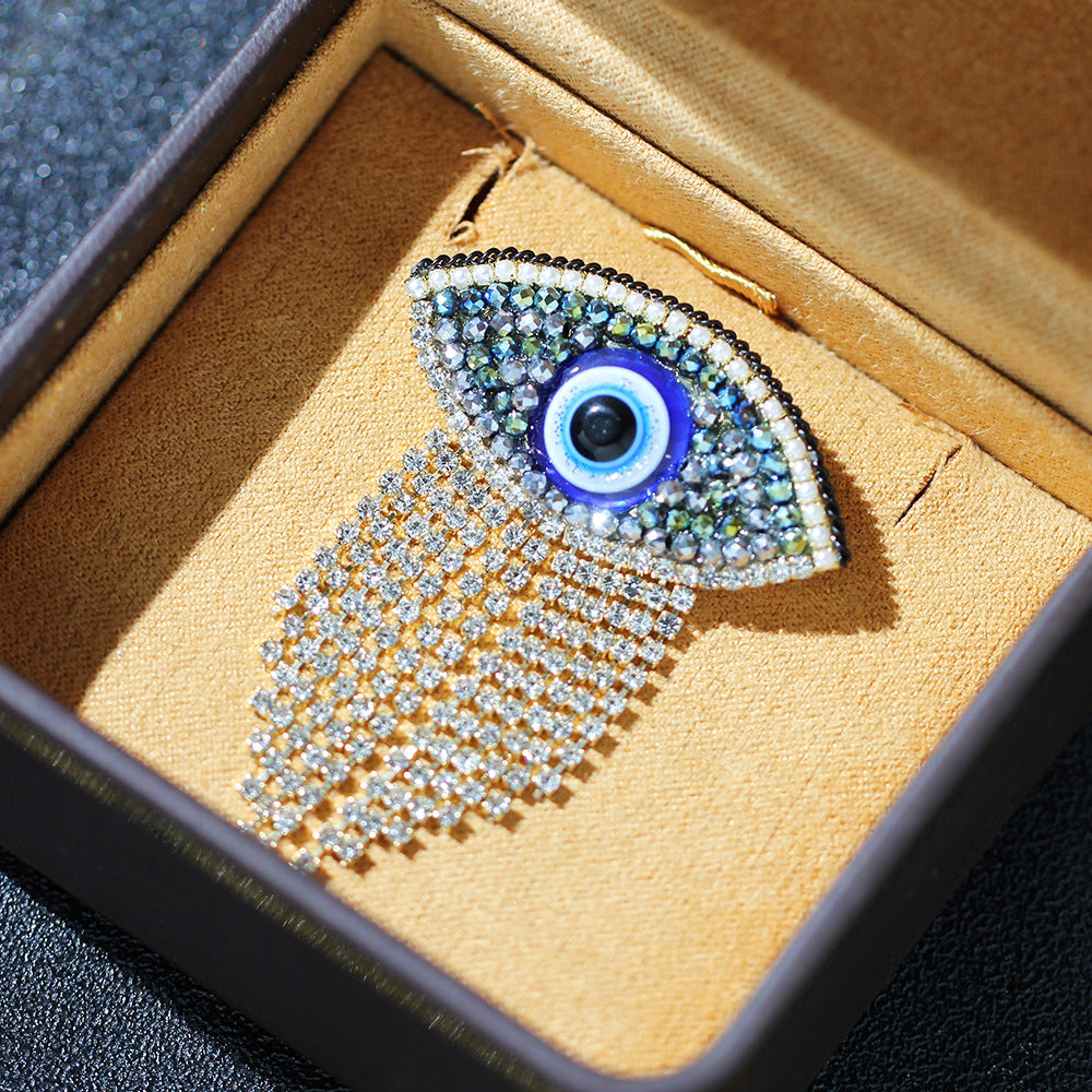 Crystal Evil Eye Tassel Brooch