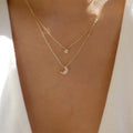 Layered Moon and Star Pendant Necklace - Gold