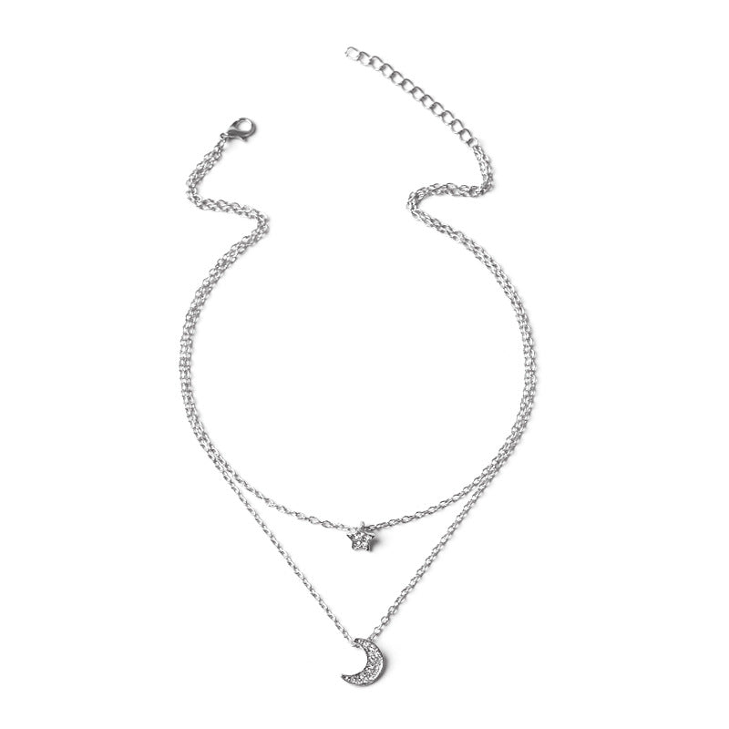 Layered Moon and Star Pendant Necklace