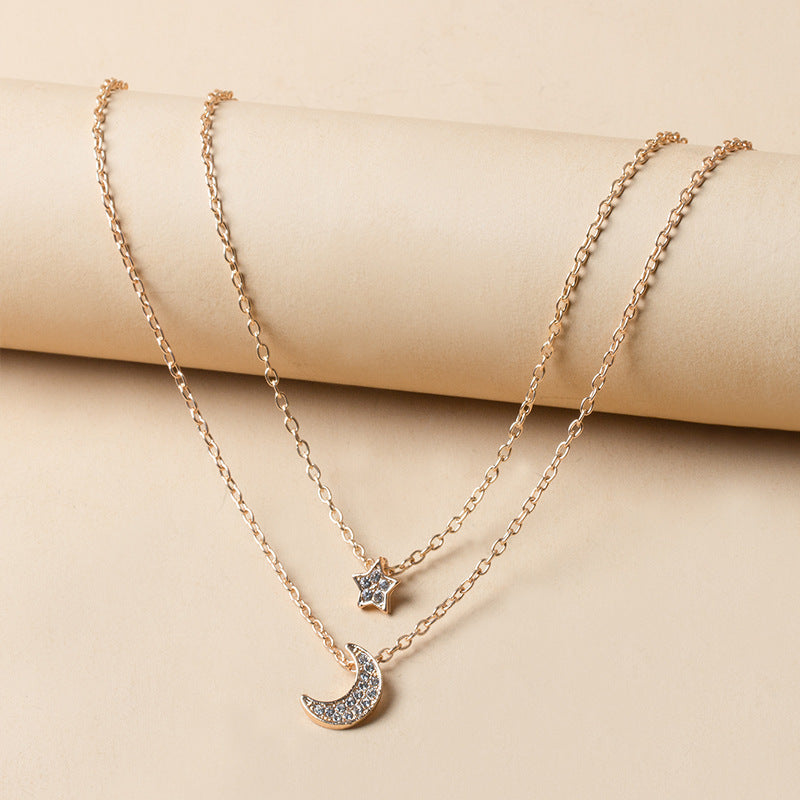 Layered Moon and Star Pendant Necklace - view 2