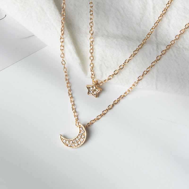 Layered Moon and Star Pendant Necklace - view 3