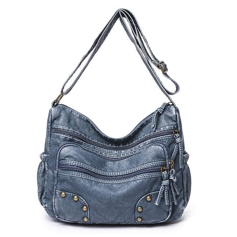Washed Faux Leather Multi Pocket Crossbody Bag