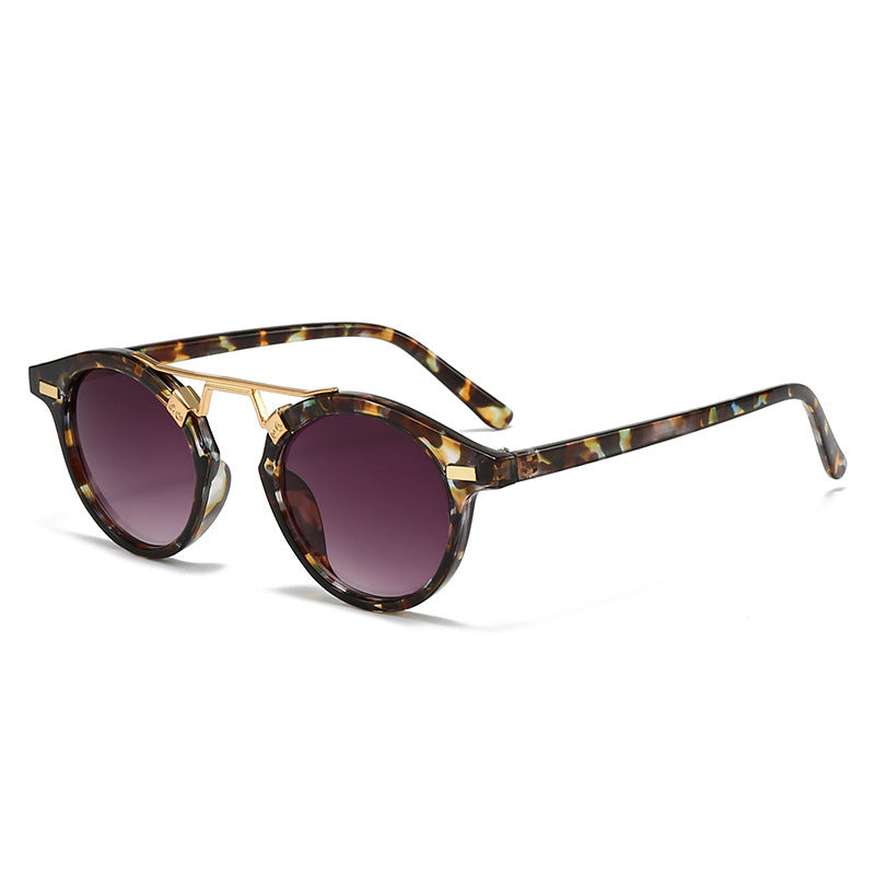 Round Frame Double Bridge Retro Sunglasses - Flower_G