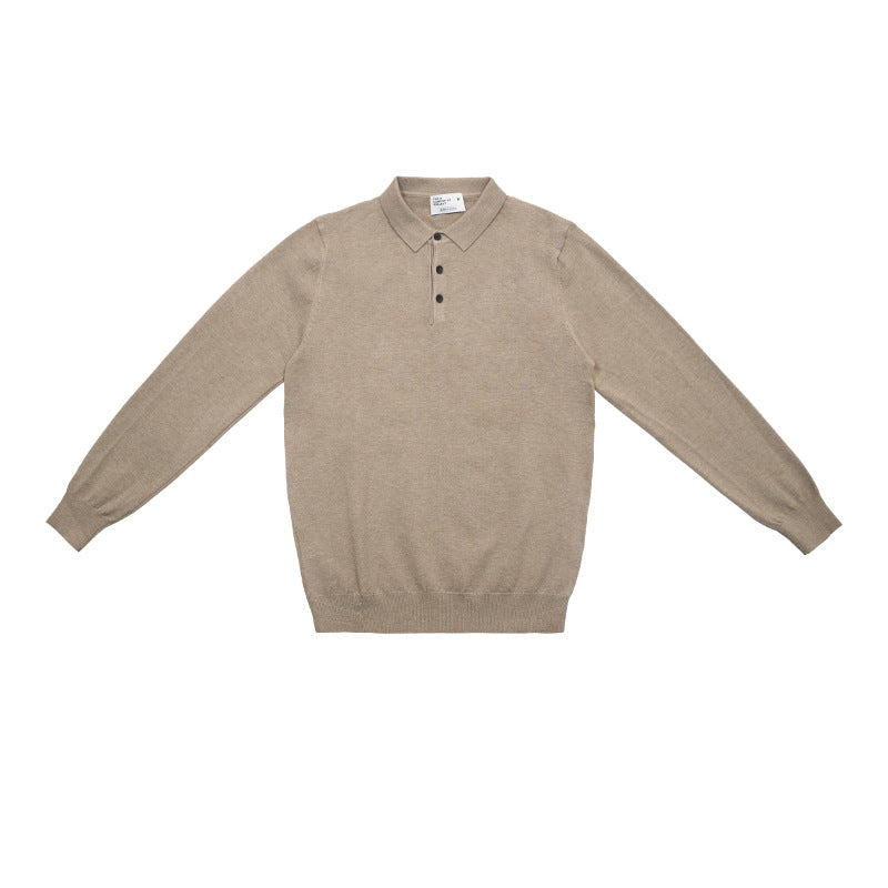 Fine Knit Long Sleeve Polo Shirt - Camel