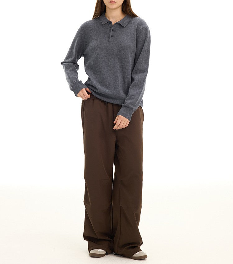 Fine Knit Long Sleeve Polo Shirt