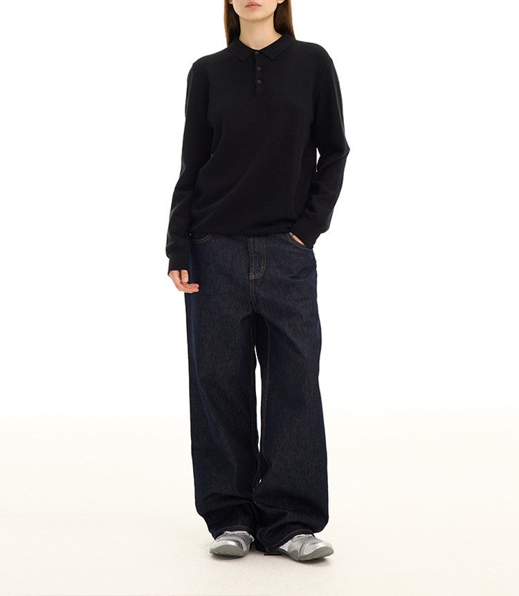 Fine Knit Long Sleeve Polo Shirt - view 2