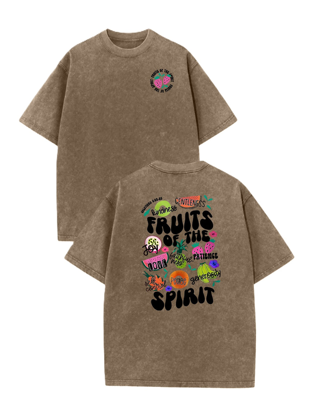 Fruits of the Spirit Back Print Oversized Tee - Coffee