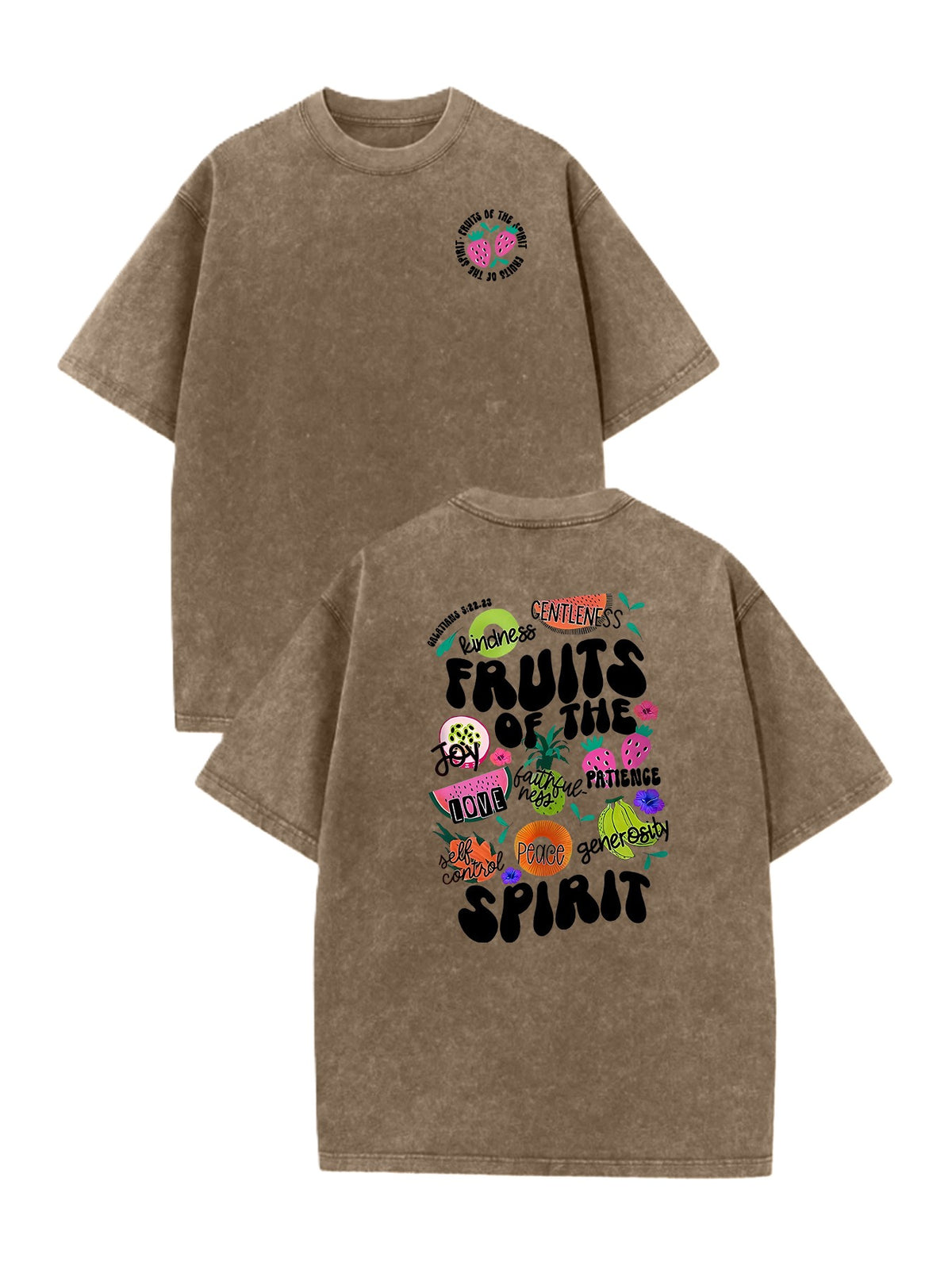 Fruits of the Spirit Back Print Oversized Tee - Coffee