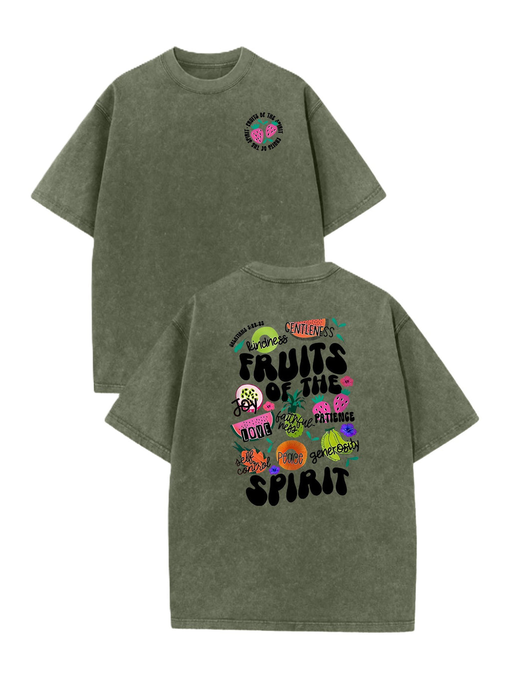 Fruits of the Spirit Back Print Oversized Tee - Green