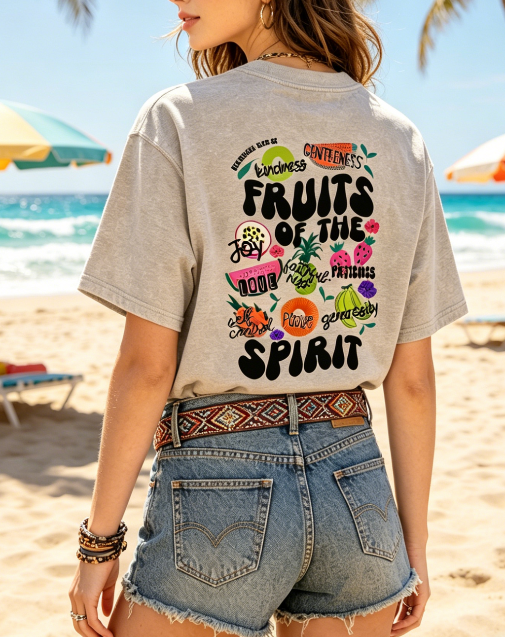 Fruits of the Spirit Back Print Oversized Tee - Khaki