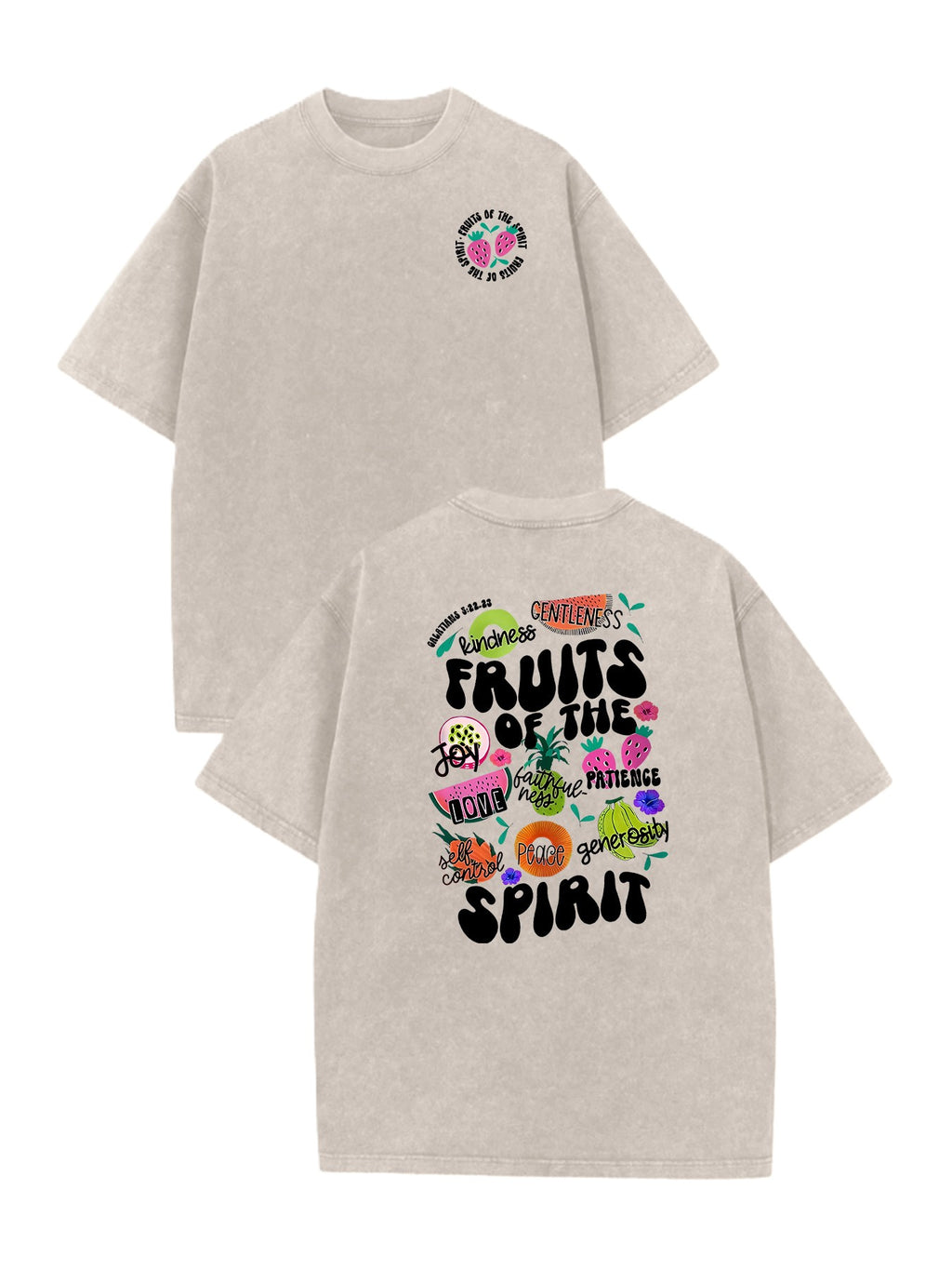 Fruits of the Spirit Back Print Oversized Tee - Khaki - 1