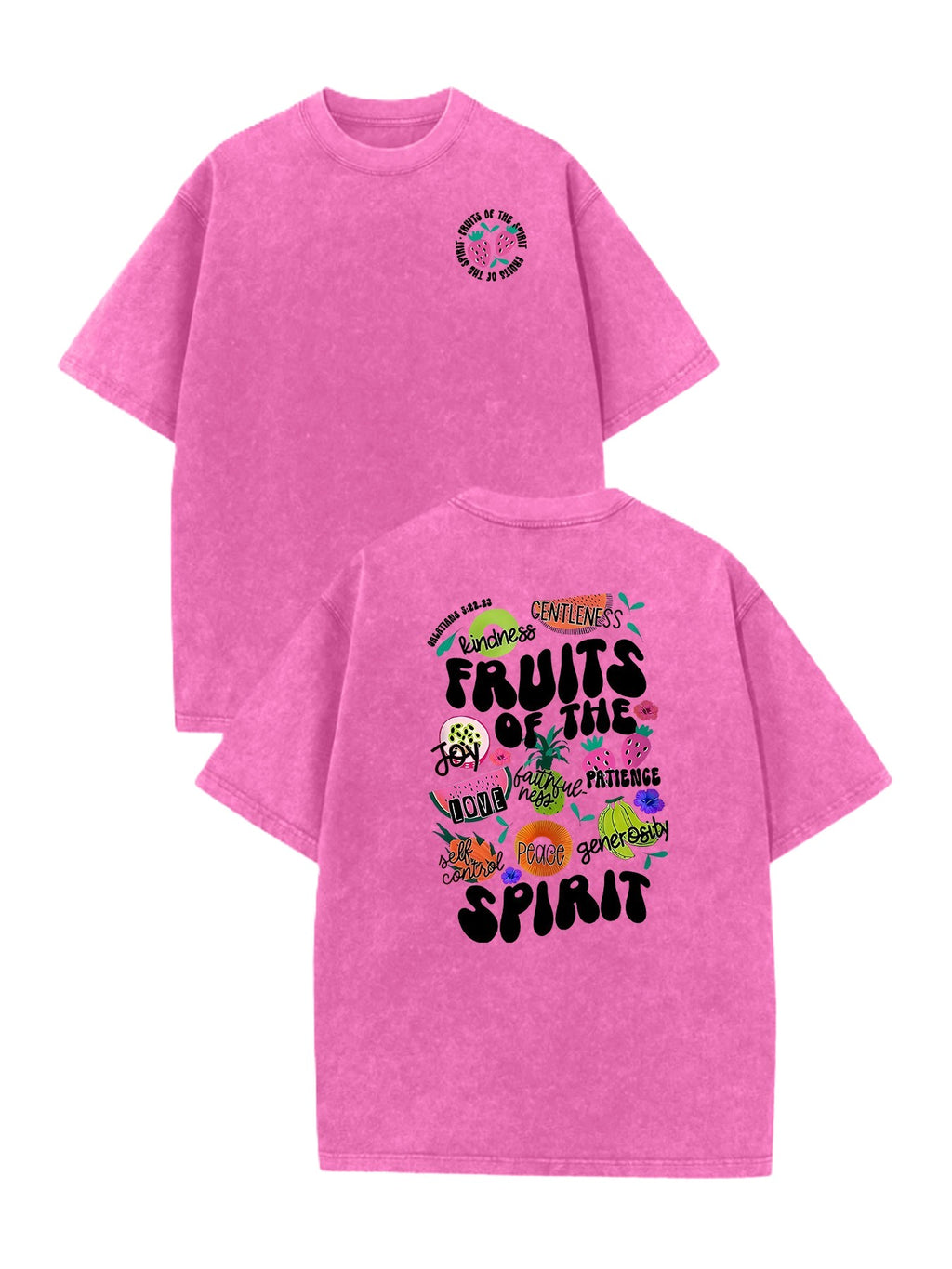 Fruits of the Spirit Back Print Oversized Tee - Rosered