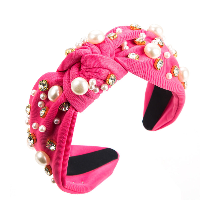 Pearl Rhinestone Embellished Knotted Headband - Rouge