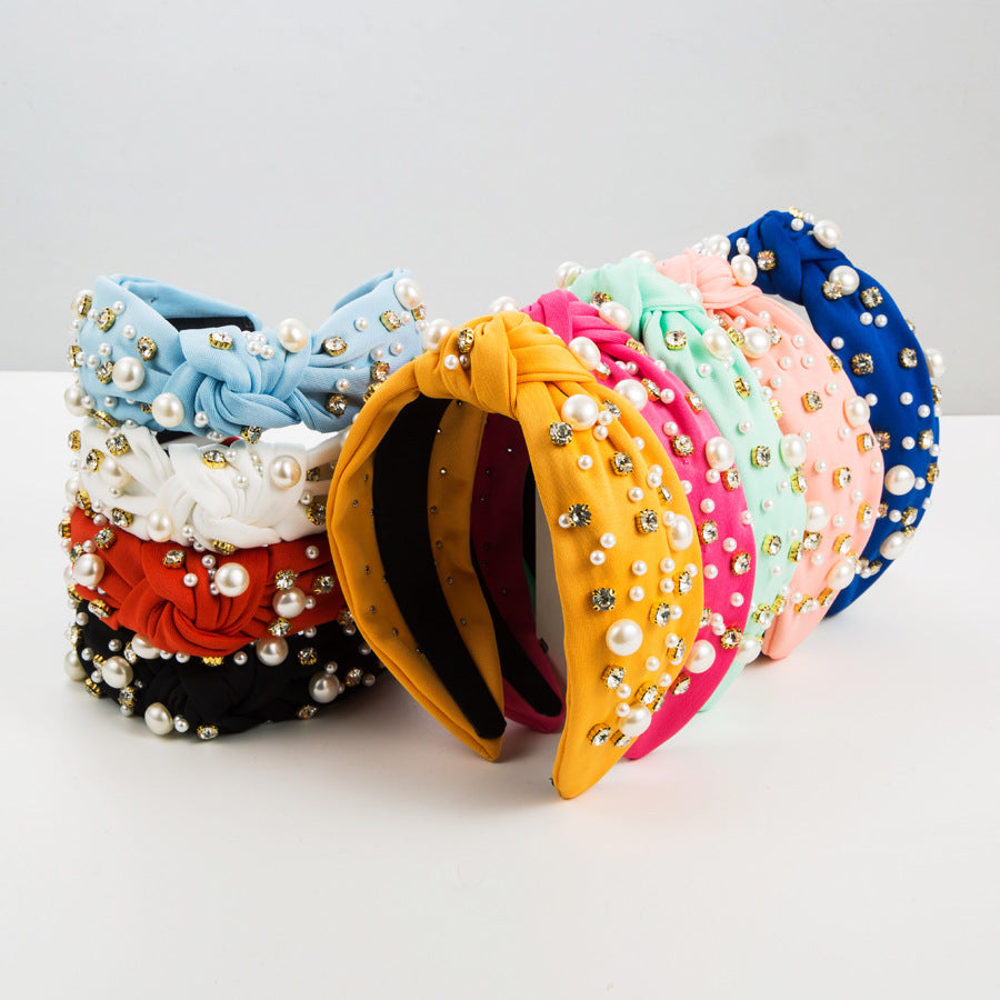 Pearl Rhinestone Embellished Knotted Headband
