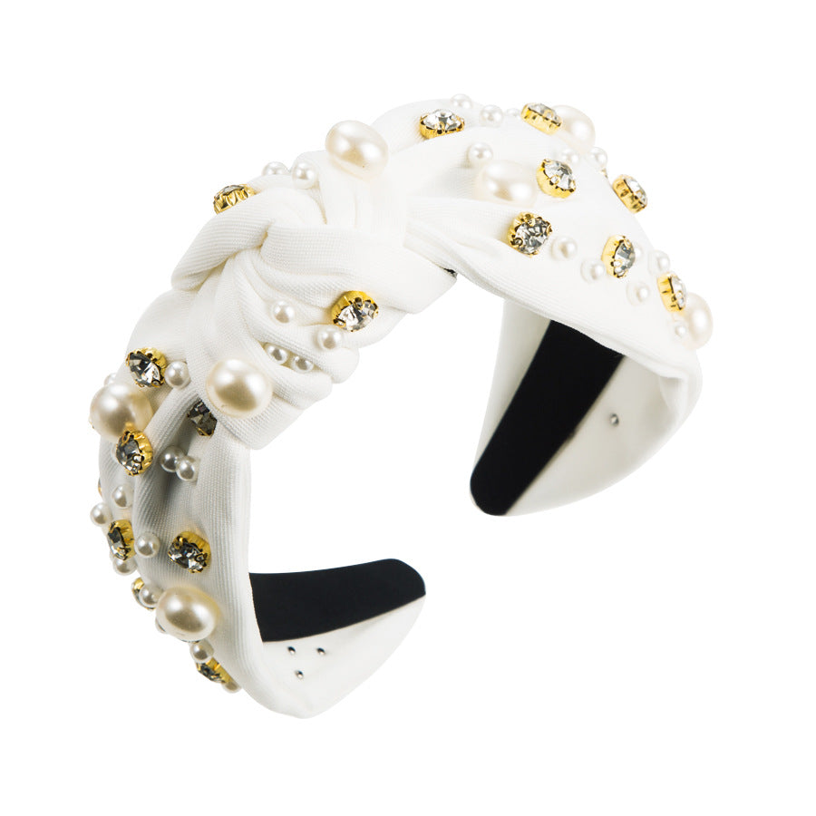 Pearl Rhinestone Embellished Knotted Headband - off_White