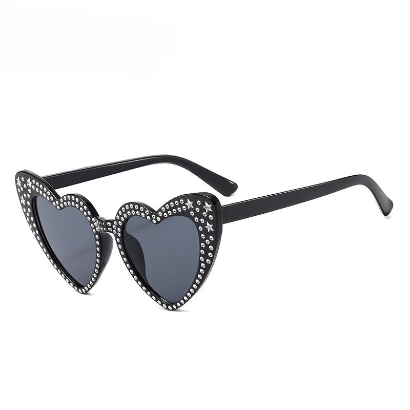 Rhinestone Heart Cat Eye Sunglasses - Color_1