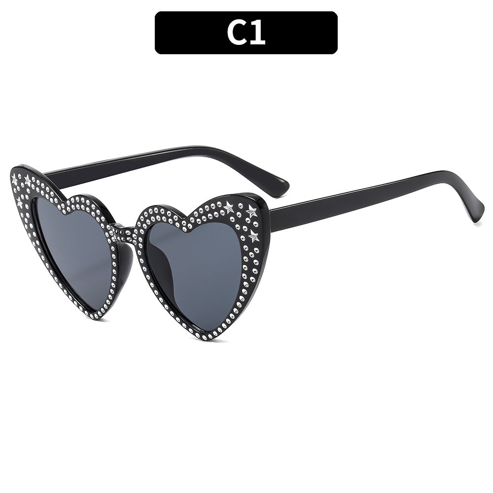 Rhinestone Heart Cat Eye Sunglasses - Color_1 - 1