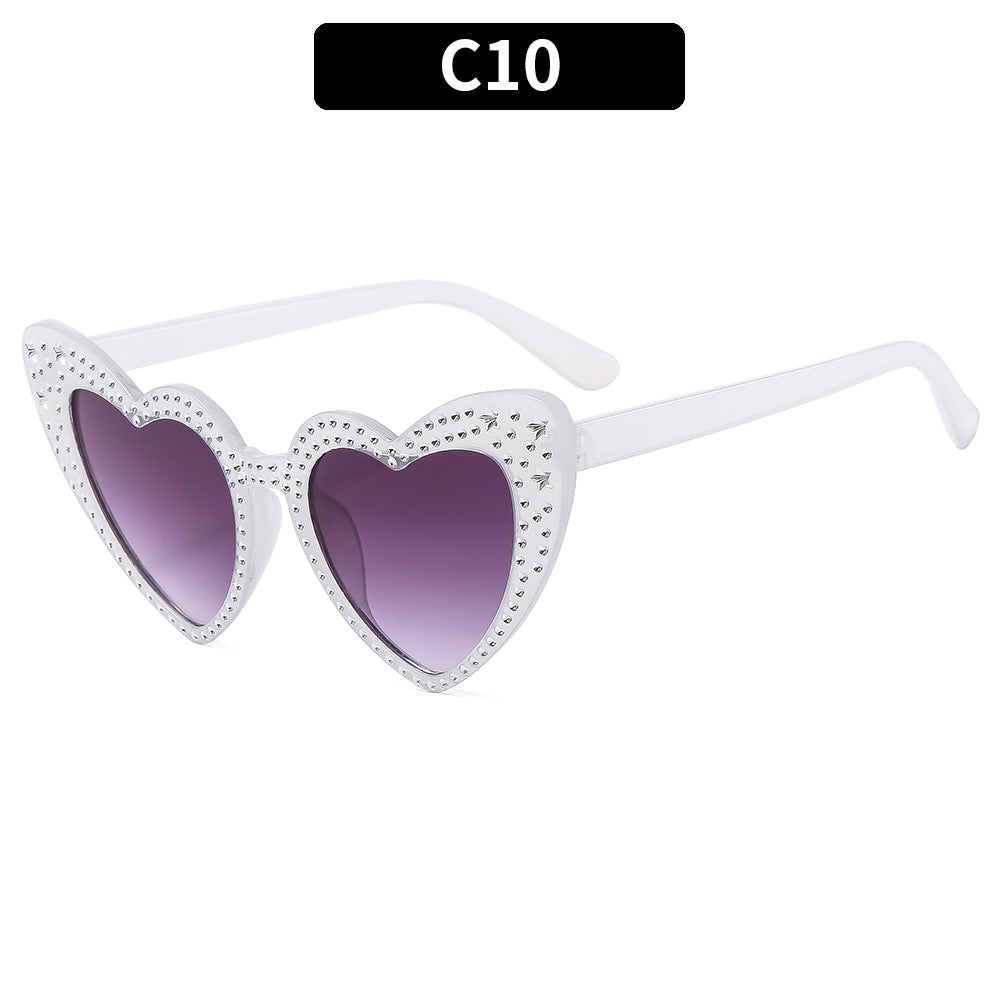 Rhinestone Heart Cat Eye Sunglasses - Color_10