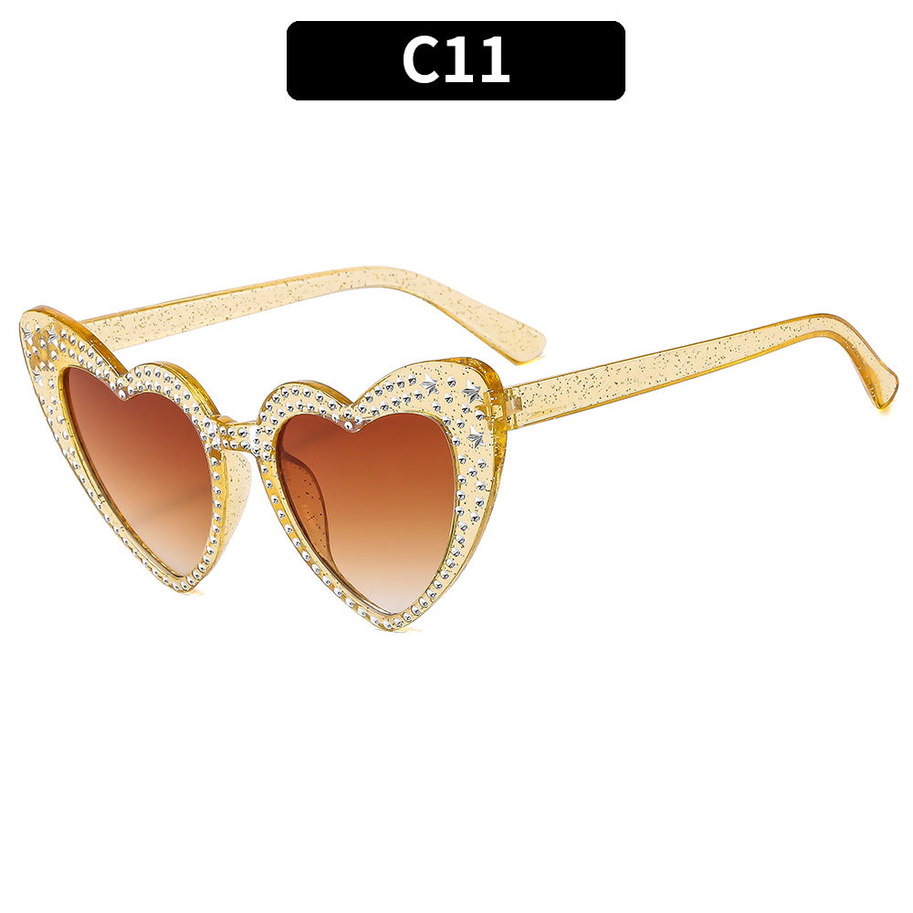 Rhinestone Heart Cat Eye Sunglasses - Color_11