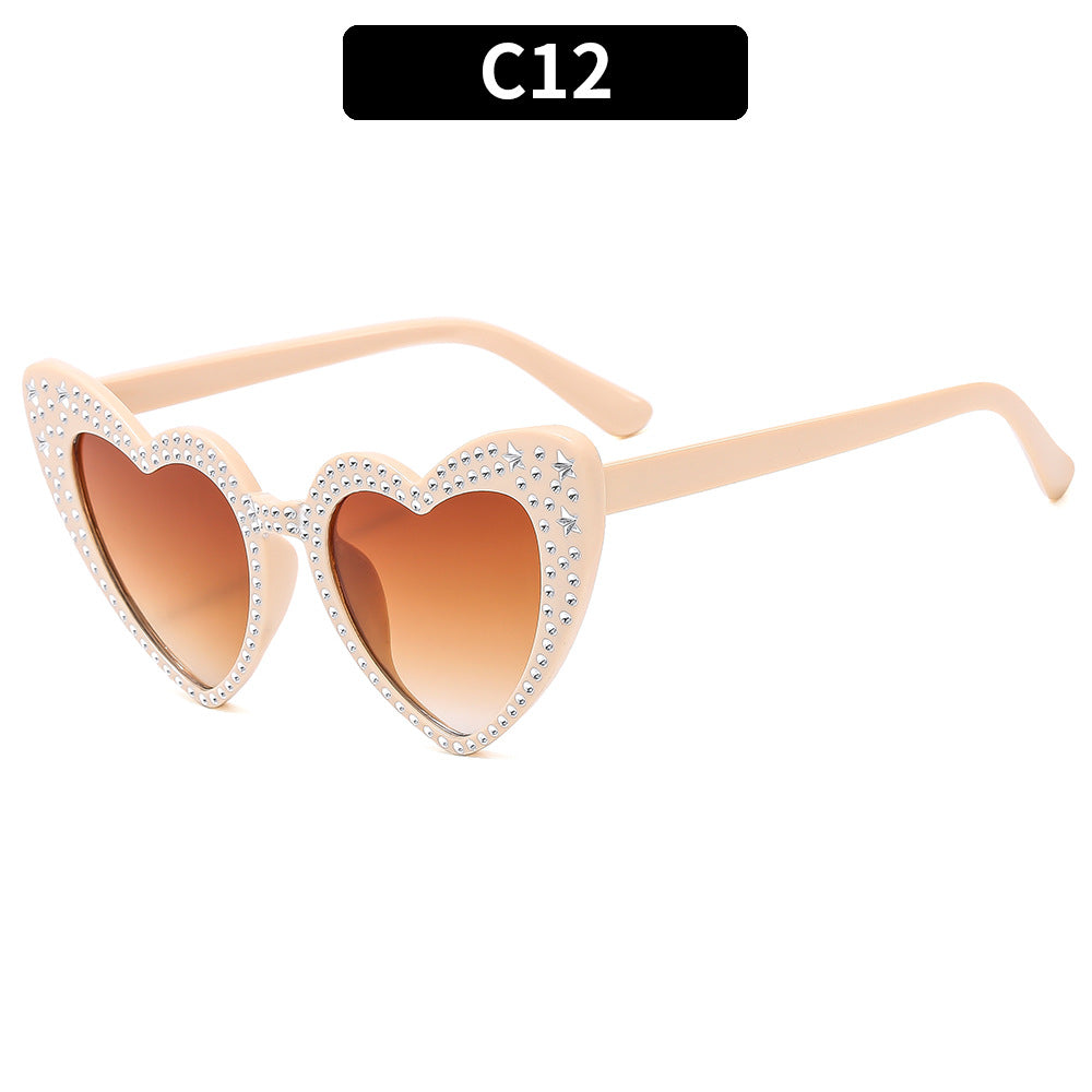 Rhinestone Heart Cat Eye Sunglasses - Color_12