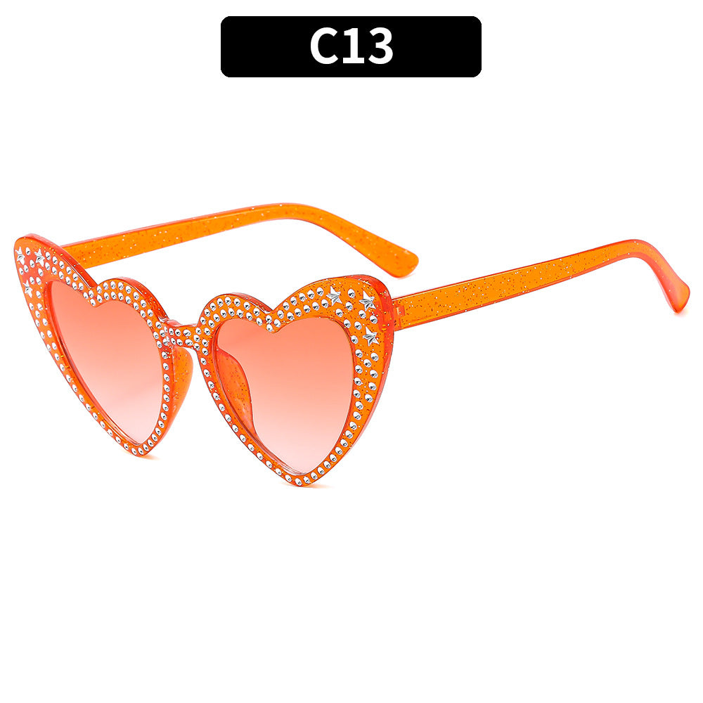 Rhinestone Heart Cat Eye Sunglasses - Color_13