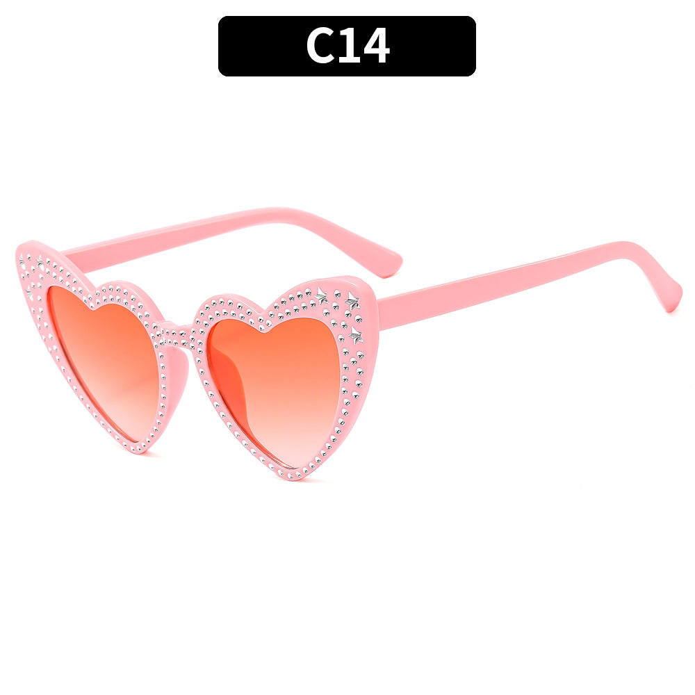 Rhinestone Heart Cat Eye Sunglasses - Color_14