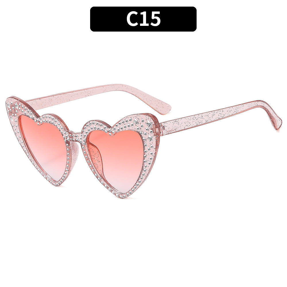 Rhinestone Heart Cat Eye Sunglasses - Color_15