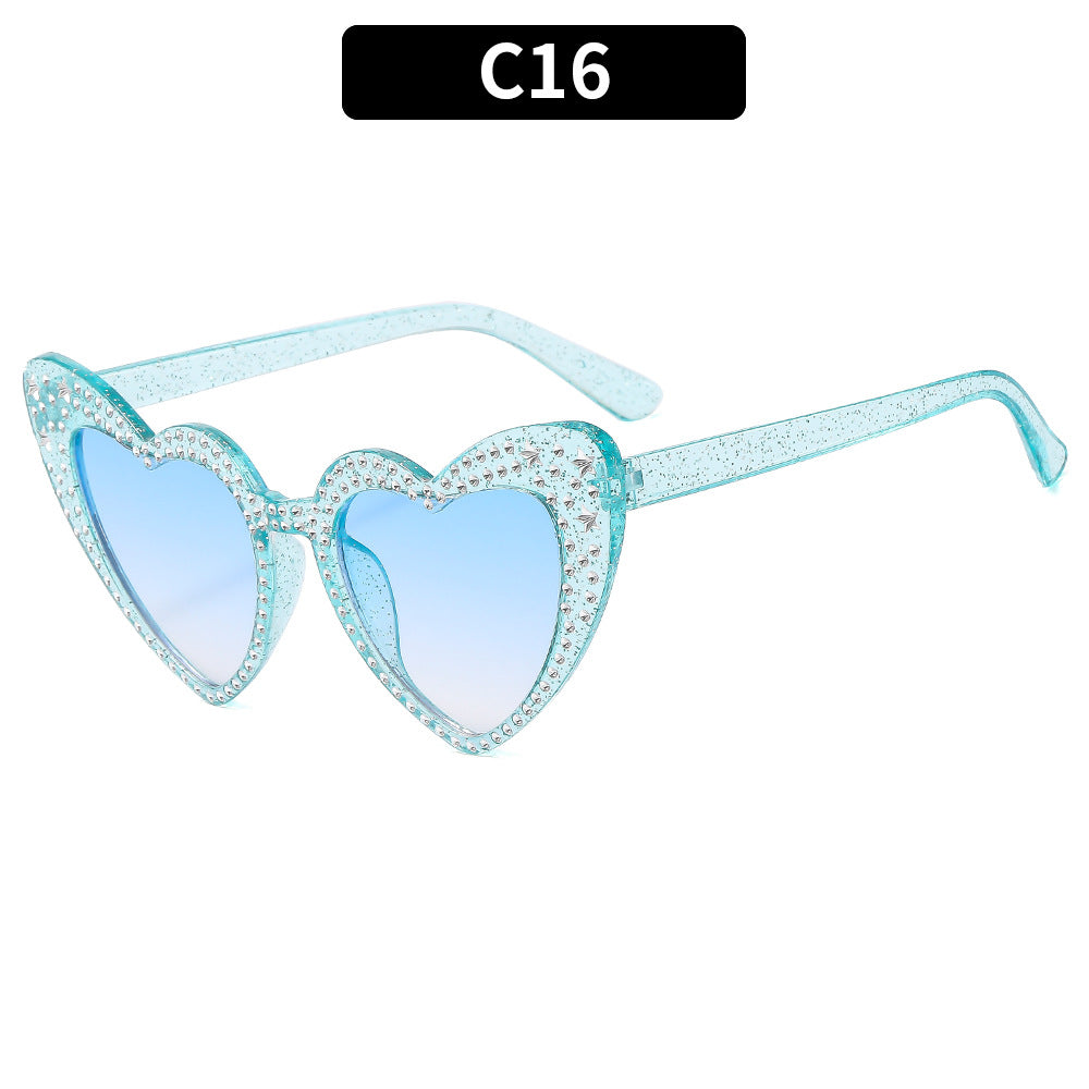 Rhinestone Heart Cat Eye Sunglasses - Color_16