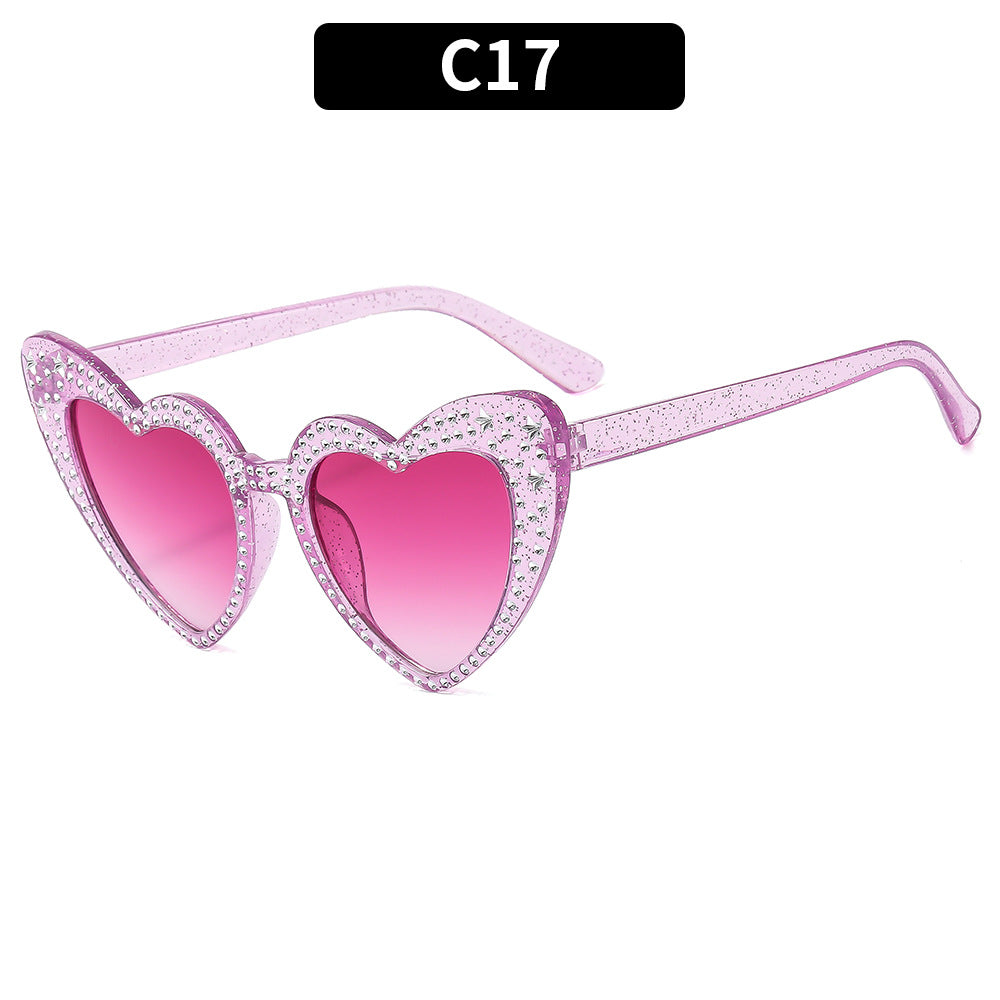 Rhinestone Heart Cat Eye Sunglasses - Color_17