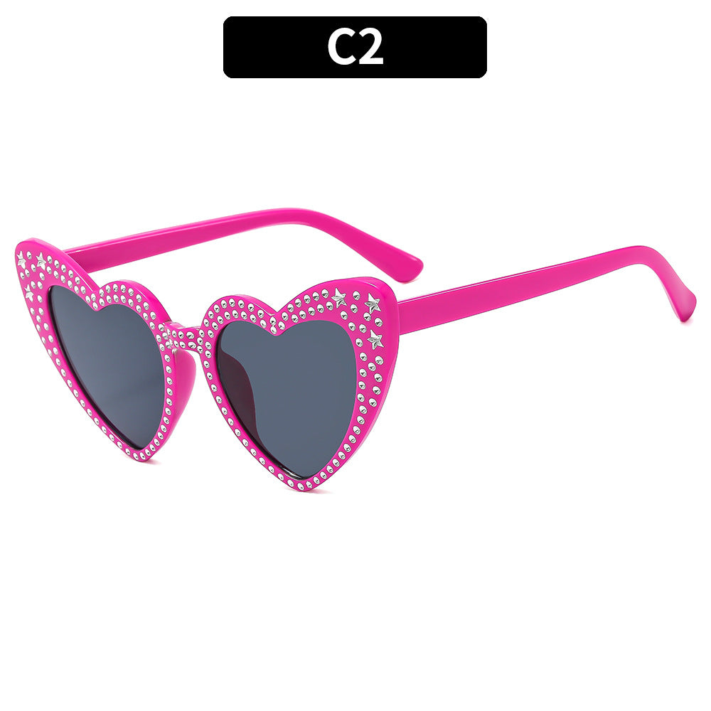 Rhinestone Heart Cat Eye Sunglasses - Color_2