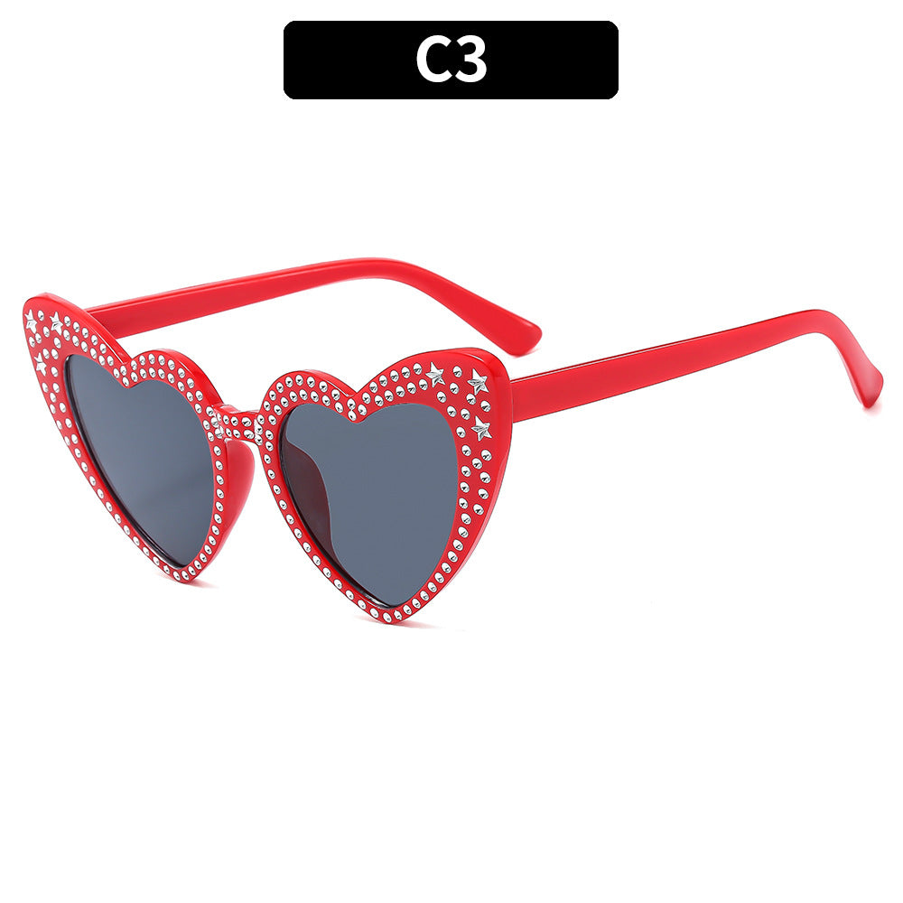 Rhinestone Heart Cat Eye Sunglasses - Color_3