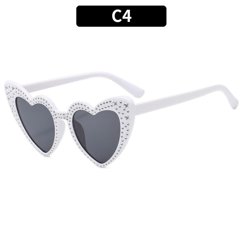 Rhinestone Heart Cat Eye Sunglasses - Color_4