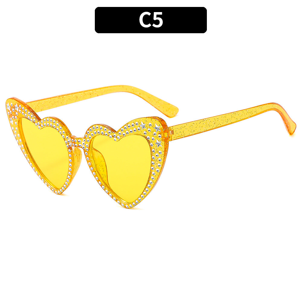 Rhinestone Heart Cat Eye Sunglasses - Color_5