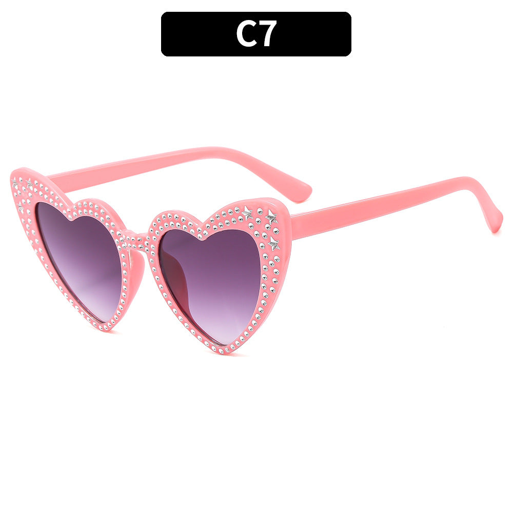 Rhinestone Heart Cat Eye Sunglasses - Color_7