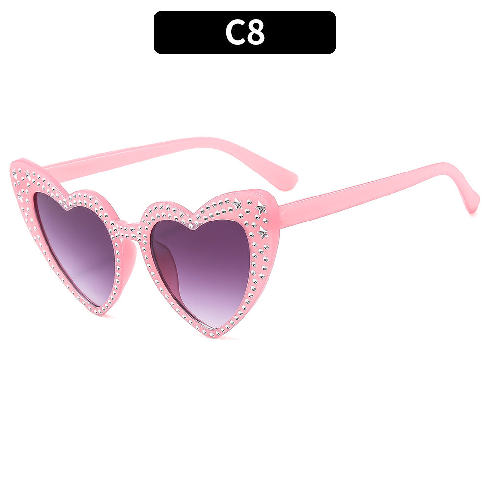Rhinestone Heart Cat Eye Sunglasses - Color_8