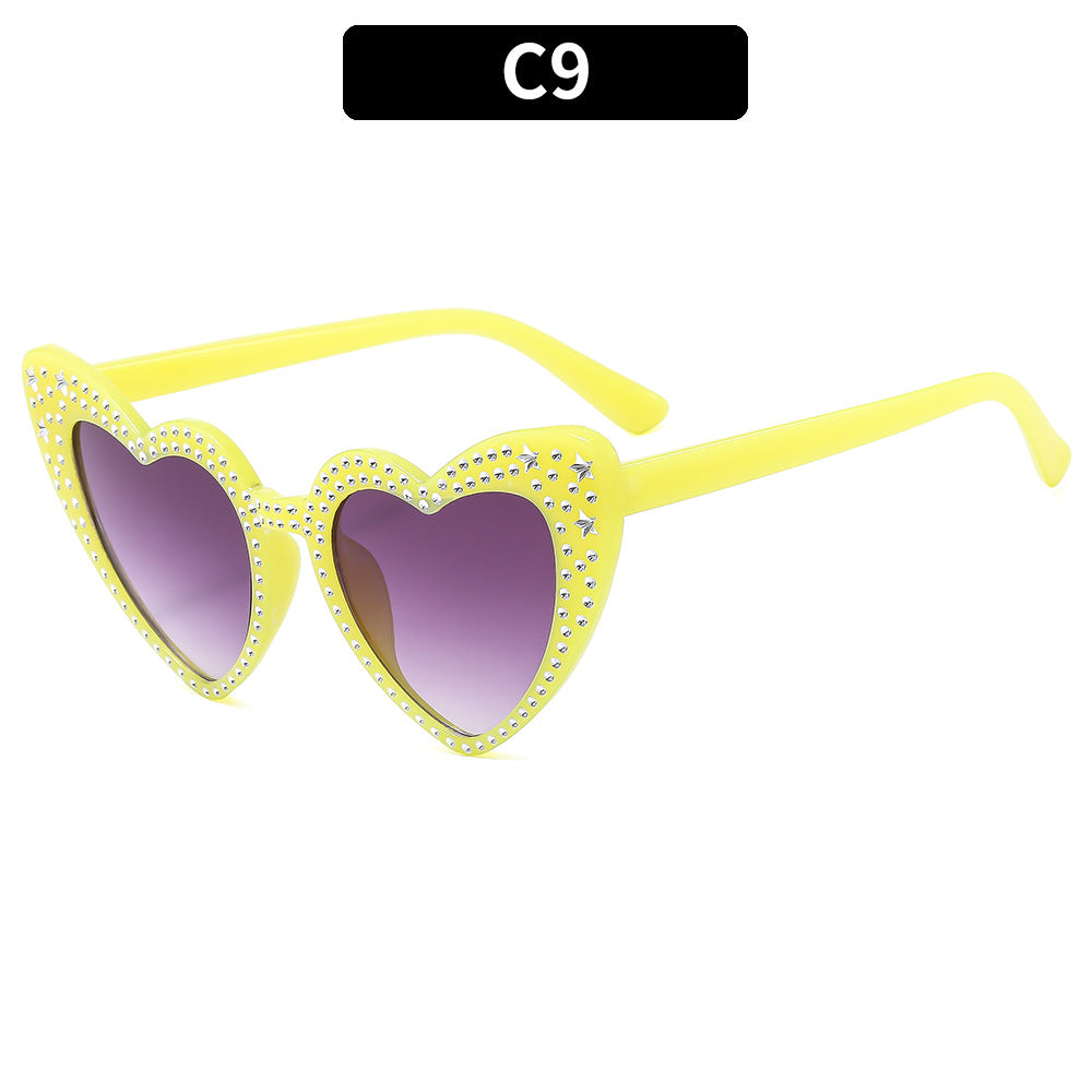 Rhinestone Heart Cat Eye Sunglasses - Color_9