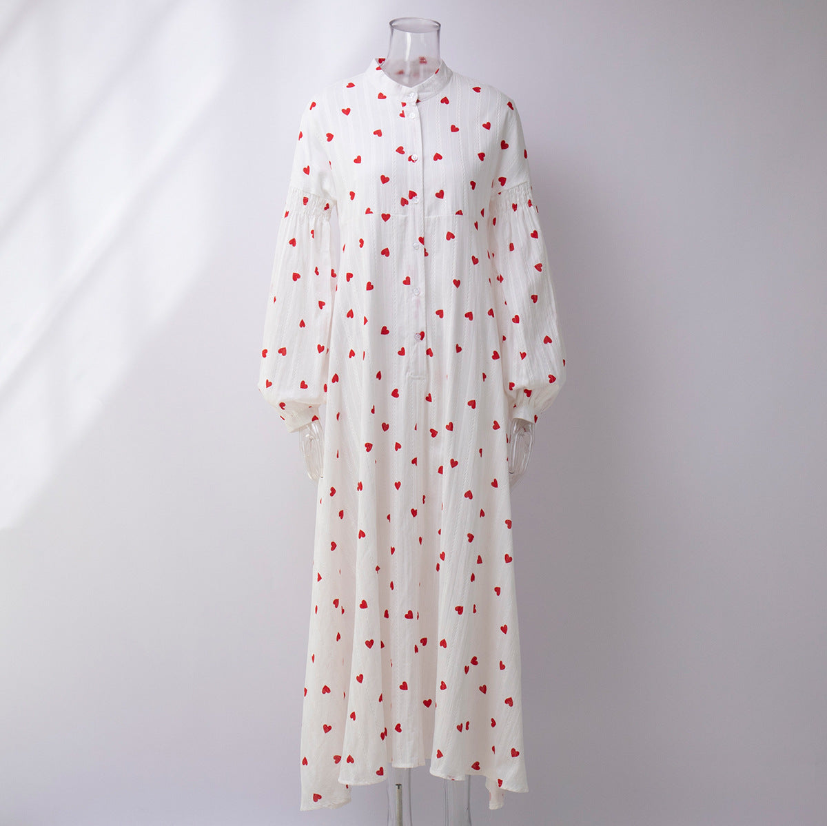 Embroidered Hearts Tiered Cotton Maxi Dress - White