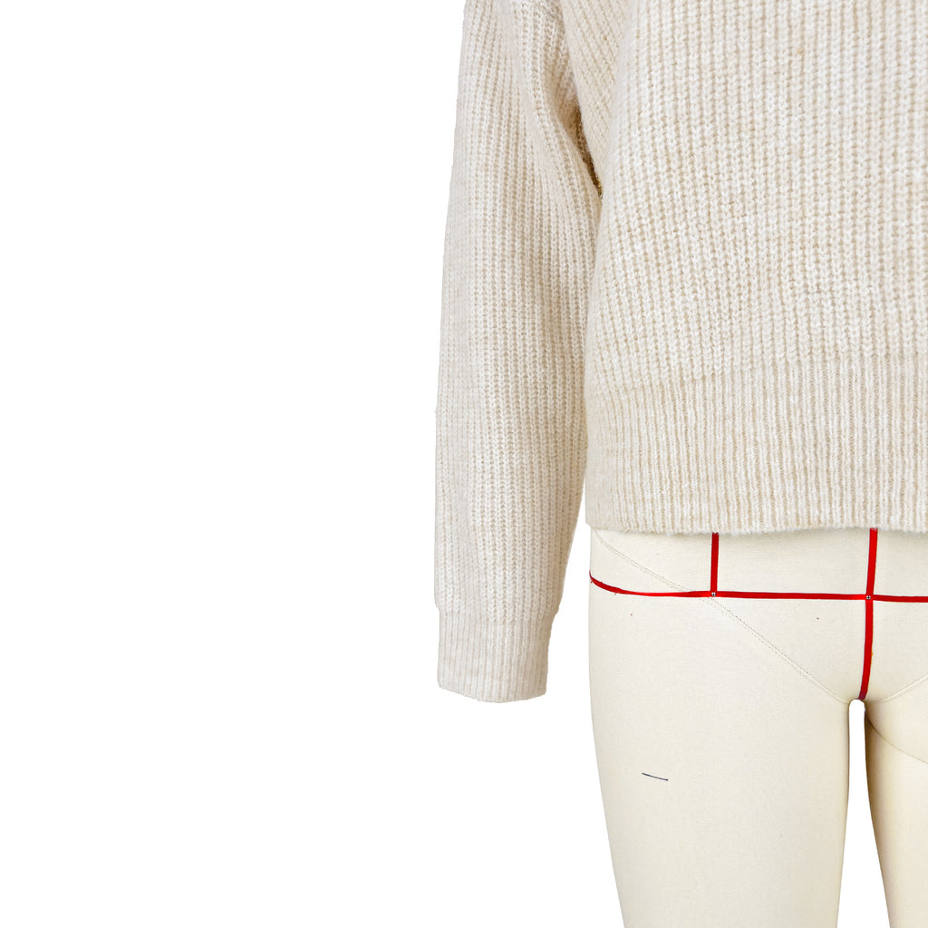 Oversized Collared Knit Polo Sweater - Beige - 6
