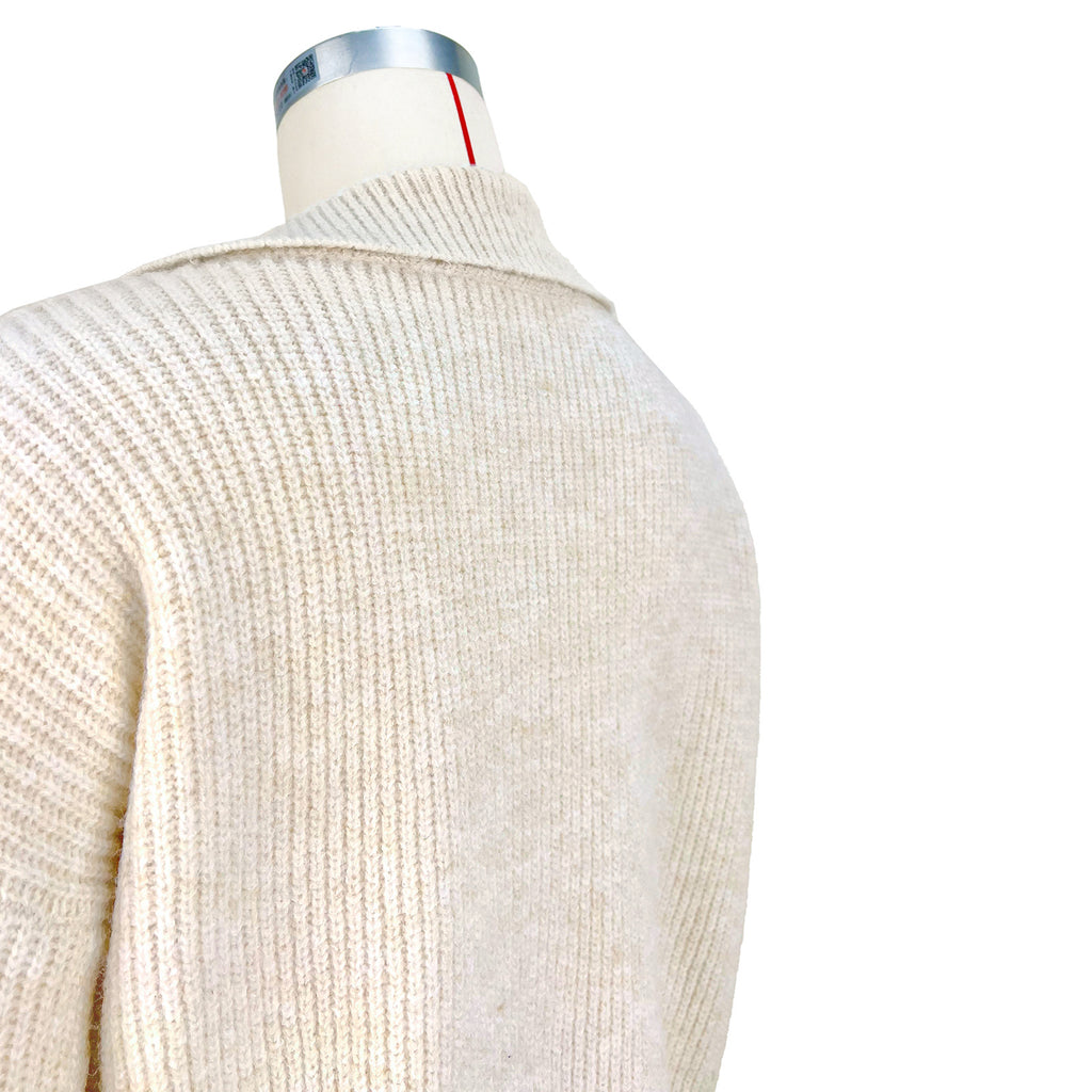 Oversized Collared Knit Polo Sweater - Beige - 7