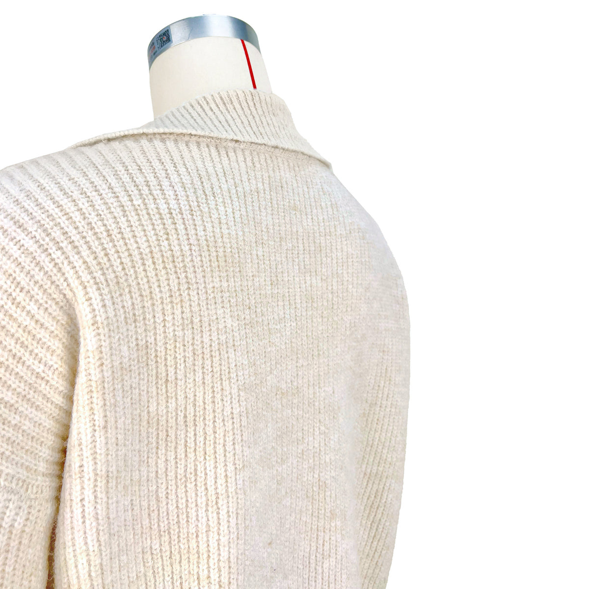 Oversized Collared Knit Polo Sweater - Beige - 7