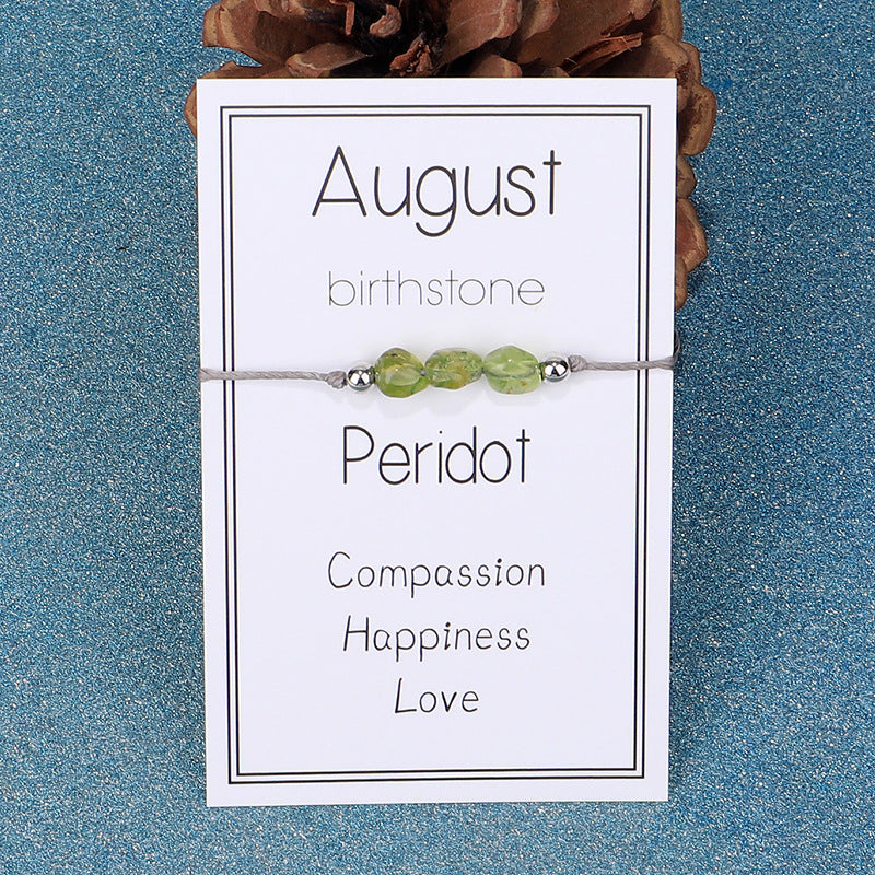 Birthstone Chip Adjustable Cord Bracelet - August