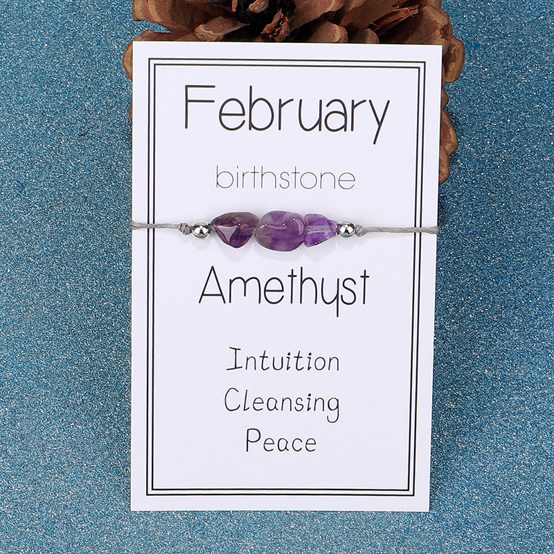 Birthstone Chip Adjustable Cord Bracelet - February
