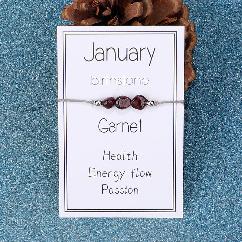 Birthstone Chip Adjustable Cord Bracelet - January