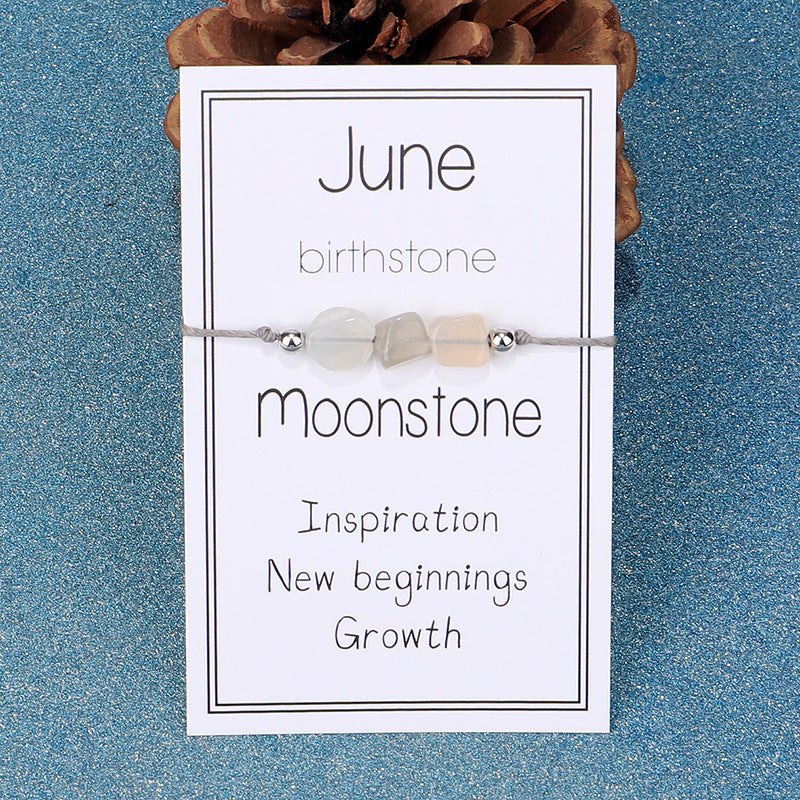Birthstone Chip Adjustable Cord Bracelet - June