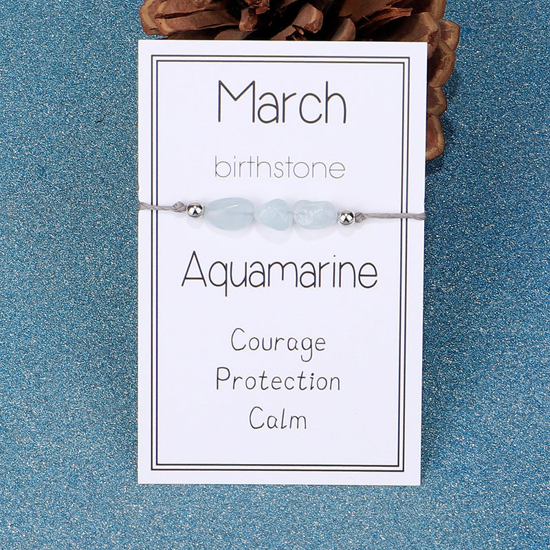 Birthstone Chip Adjustable Cord Bracelet - March